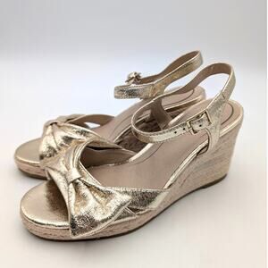 LifeStride Tahlia Women's Espadrille Wedge Sandal Platino Gold Size US9.5 EU40.5